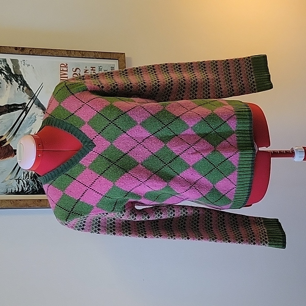 Argyle Wool Blend V Neck Sweater